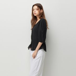 스콘 브이넥 스트랩 블라우스_SAWS06641BK