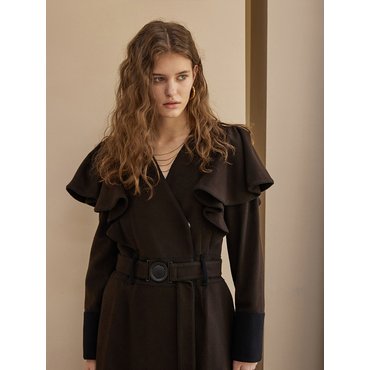 CAHIERS Ruffle Sleeves A-Line Long Coat