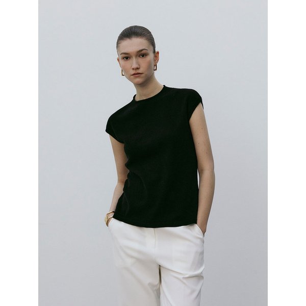 Cashmere 100%  Mock Neck Sleeveless Knit Top Black