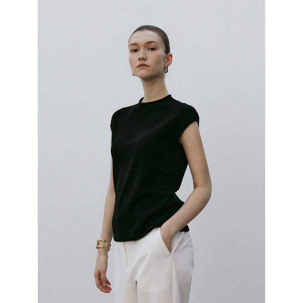 Cashmere 100%  Mock Neck Sleeveless Knit Top Black