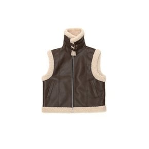 FAUX SHEARING TRIMMING VEST_BROWN BEIGE