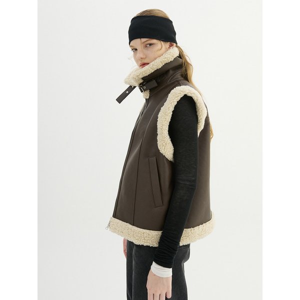 FAUX SHEARING TRIMMING VEST_BROWN BEIGE