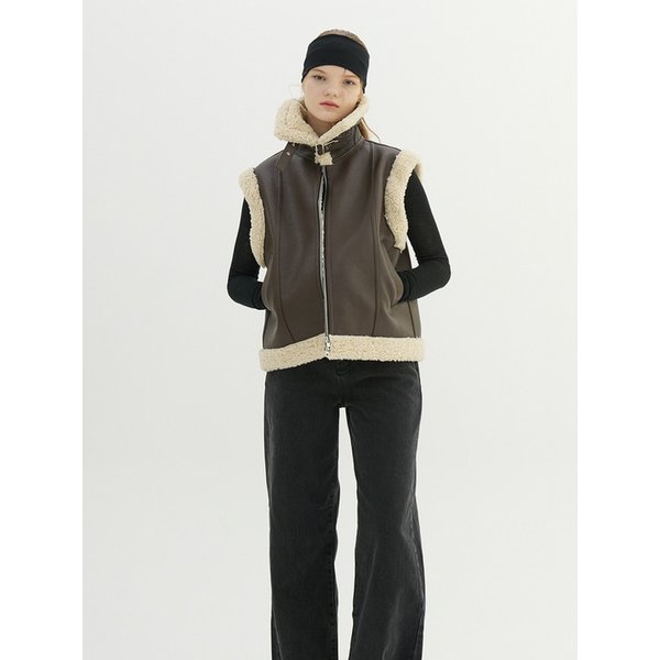FAUX SHEARING TRIMMING VEST_BROWN BEIGE
