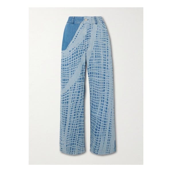 파울라 이비자 가죽 트리밍 프린트 스트레이트 진 블루 1647597335542994