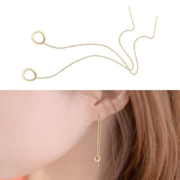 14K Gold 롱 드롭 링링체인 데일리 심플 베이직 금 줄 귀걸이