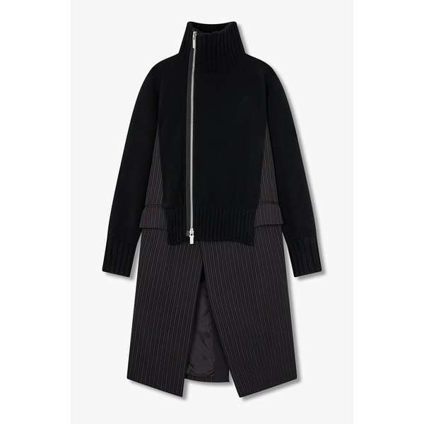 여성 스트라이프 레이어드 울 니트 코트 드레스 (블랙) 6415305500000