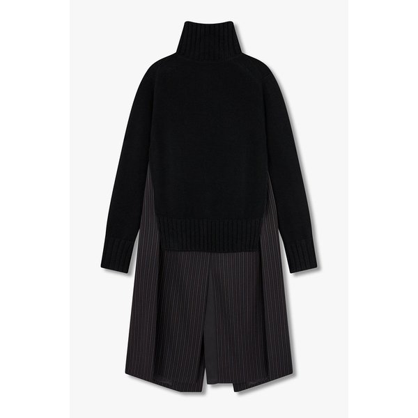 여성 스트라이프 레이어드 울 니트 코트 드레스 (블랙) 6415305500000