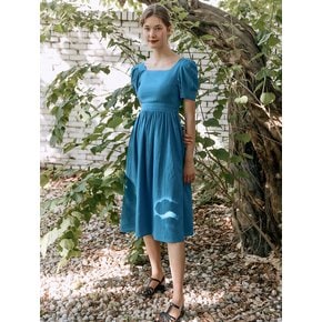 BACKLESS PUFF-SLEEVE DRESS [Blue]