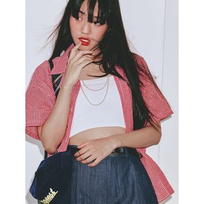 Check Boxy Overfit Half Shirts [Red]