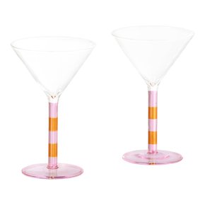 파지크 핑크 & 오렌지 스트라이프 마티니잔 세트 Martini Glasses Pink/Amber Pink/Amber