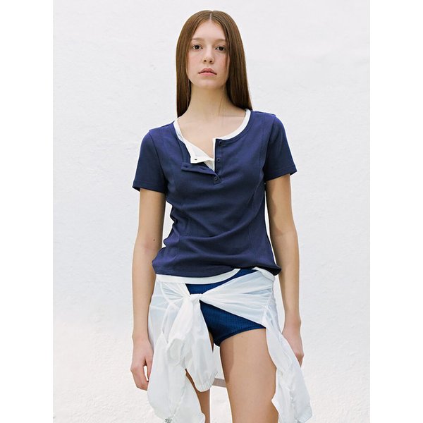 Layered Henley Neck TShirts  Navy (KE6540M10R)