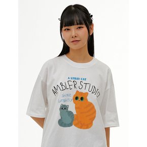 Stray cat Over fit T-Shirts AS1124 (White)