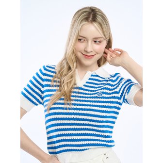 클레버필드 Clover wappen striped collar knit_blue