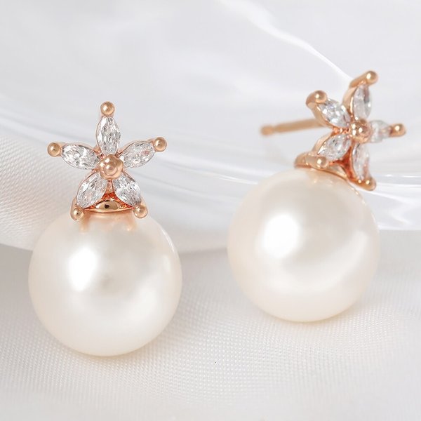 14K 골드필드핀 여성 웨딩 패션 펜타스 진주 귀걸이