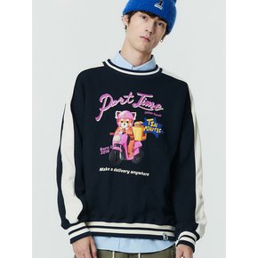 [ LESSER PANDA ] FAST FOOD X DELIVERY LESSER POINT SWEATSHIRT [OVER-FIT] NAVY