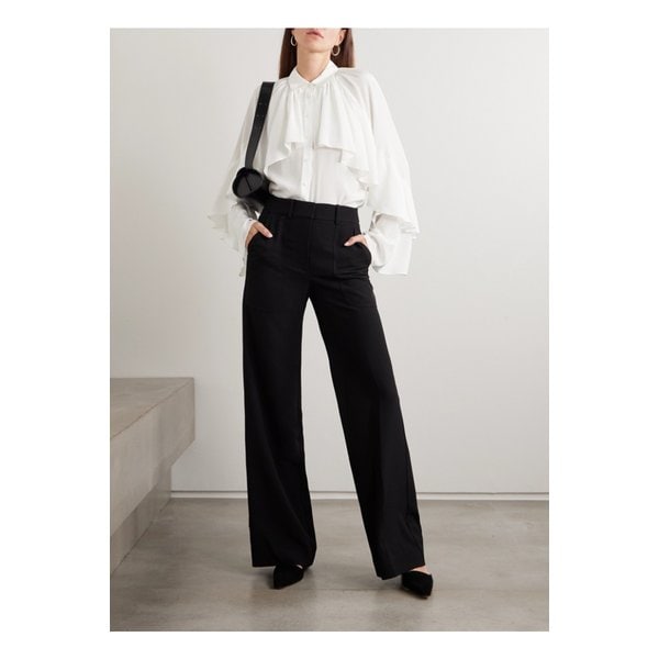 베로니카비어드 데마리스 러플 스트레치 실크 블라우스 화이트 46376663162905261