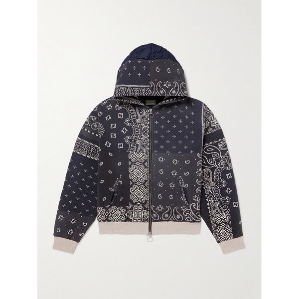 패널 밴다나 프린트 코튼 저지 퀼티드 후드 티셔츠 46376663162925168