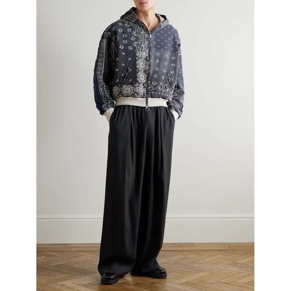 패널 밴다나 프린트 코튼 저지 퀼티드 후드 티셔츠 46376663162925168