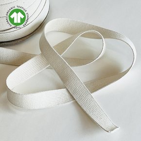 [유럽산] 오가닉 코튼 고무밴드 18mm 1마yd 내추럴, 검정 / 비건 면 천연고무 천연염색 가능