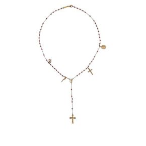 5387700 Dolce  Gabbana Chain Brass Beaded Rosary Cross Pendant Womens Necklace