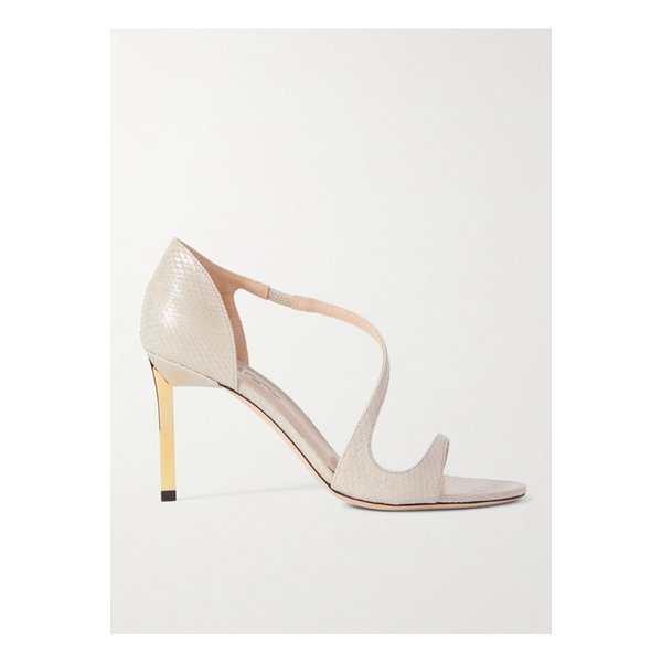 아이보리 스네이크 가죽 슬림 스트랩 샌들 1647597343661266