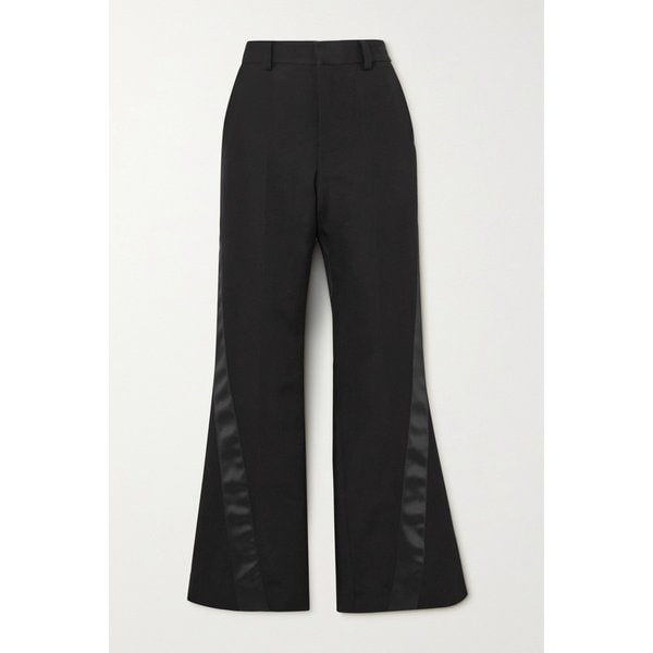 새틴 트림 실크 코튼 블렌드 플레어 팬츠 1647597301869611