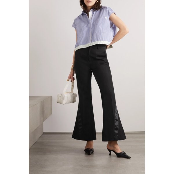 새틴 트림 실크 코튼 블렌드 플레어 팬츠 1647597301869611