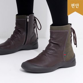 2cm 여성 소가죽 기모안감 배색 앵글부츠 111892