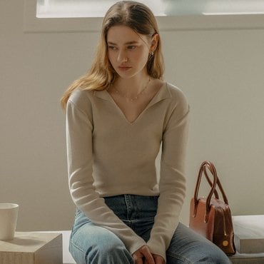 틸아이다이 Lora v-neck cotton modal knit_Gray beige