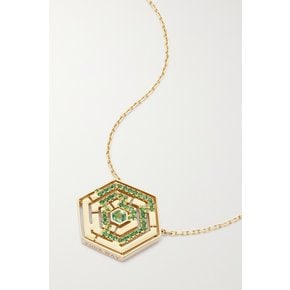 Labyrinth Hexagonal 18-karat Gold Tsavorite Necklace 그린