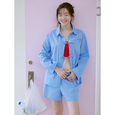 ZOOC 리본 스트라이프 파자마 셔츠 Z252MSC025