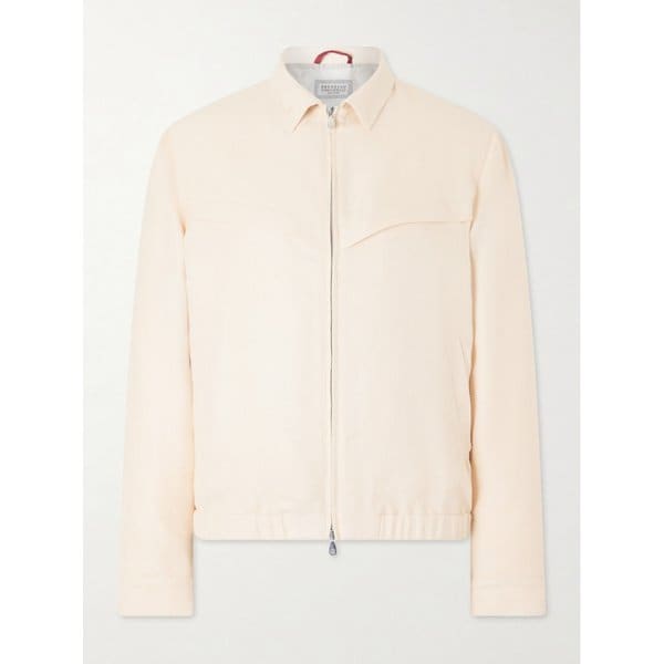 브루넬로쿠치넬리 헤링본 울 실크 리넨 블렌드 블루종 재킷 46376663163118558