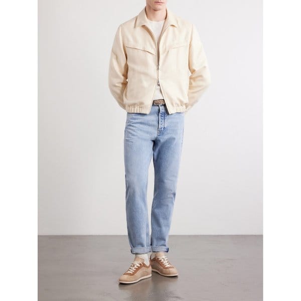 브루넬로쿠치넬리 헤링본 울 실크 리넨 블렌드 블루종 재킷 46376663163118558