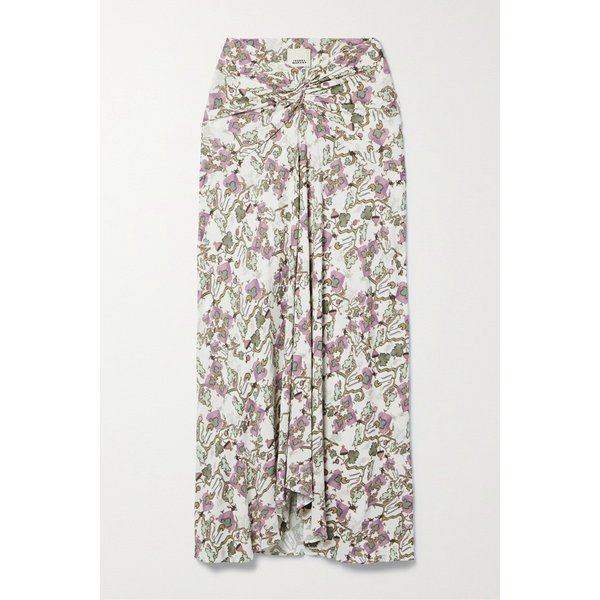 주네오 트위스트 프론트 플로럴 스트레치 저지 미디 스커트 1647597289963963