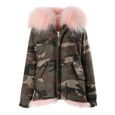 [IMZU] 폭스 숏 파카 Baby pink & camouflage / I001FXPK28021061