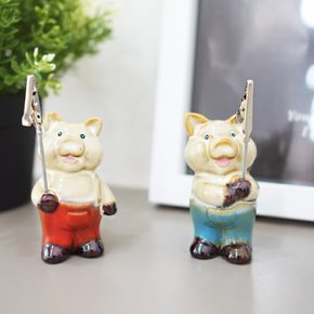 2P세트 돼지 집게 메모꽂이 장식소품