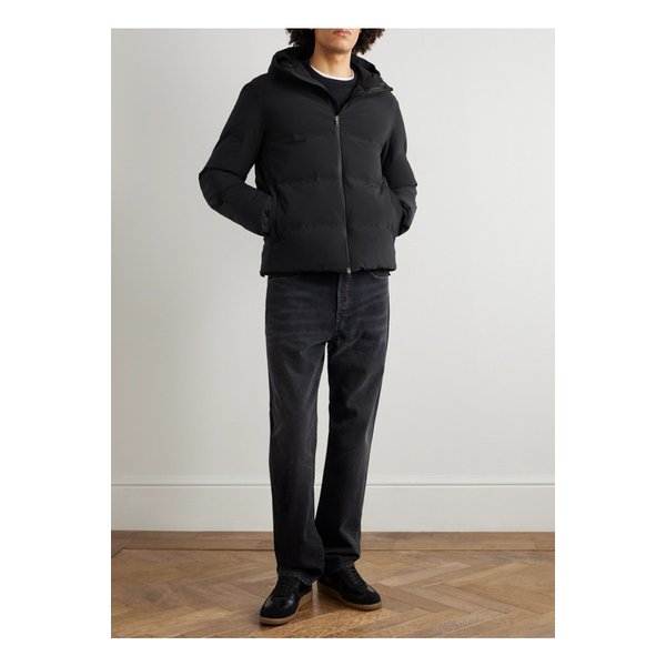 퀼팅 스트레치 나일론 후드 다운 재킷 블랙 46376663162875015