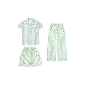 부드러운 파자마 3피스 세트 (반바지+긴바지+반팔)