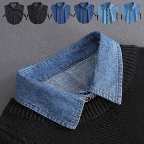 [옷자락] 여성 페이크 카라넥 데님 레이어드 셔츠