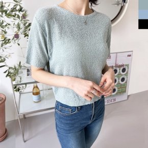 블레오 여성 여름 크롭 라운드넥 시원한 데일리 반팔 니트