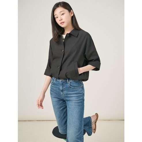 빈폴레이디스 25SS 시어서커 셔츠형 점퍼 - 블랙 BF5539C045