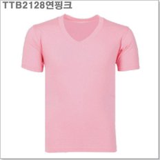 (TTB2128연핑크) 남녀공용 고급순면30수 브이넥반팔티_라인몰라운드티/단체티주문전문