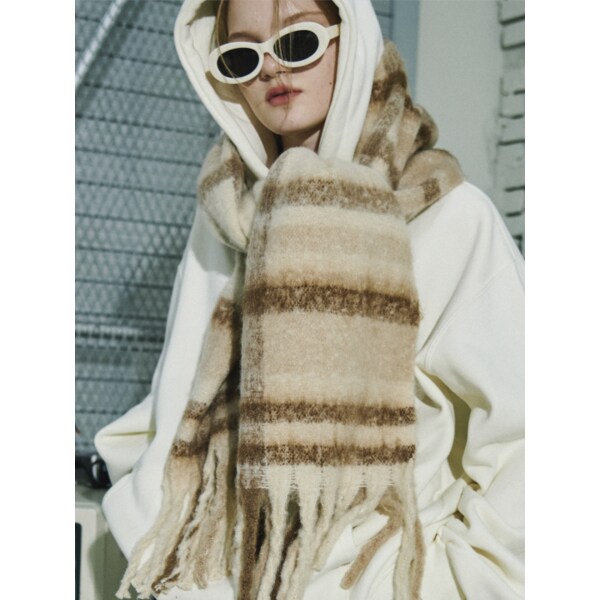 브러쉬 윈터 체크 머플러 베이지