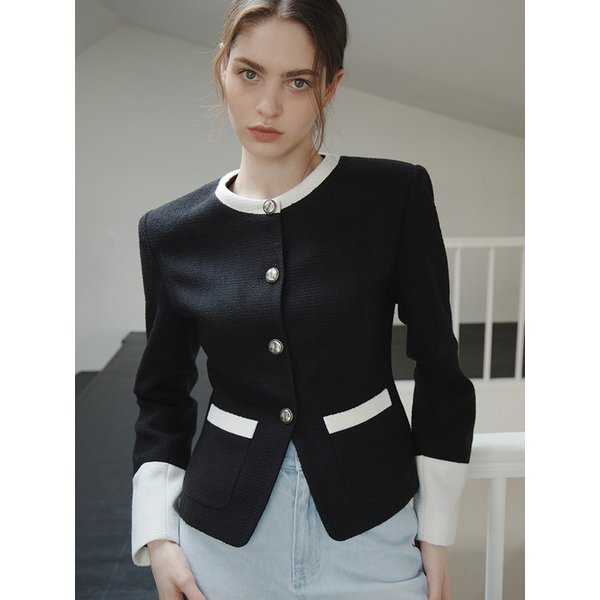 26SS 엣지 배색 트위드 자켓, 블랙 (2color)