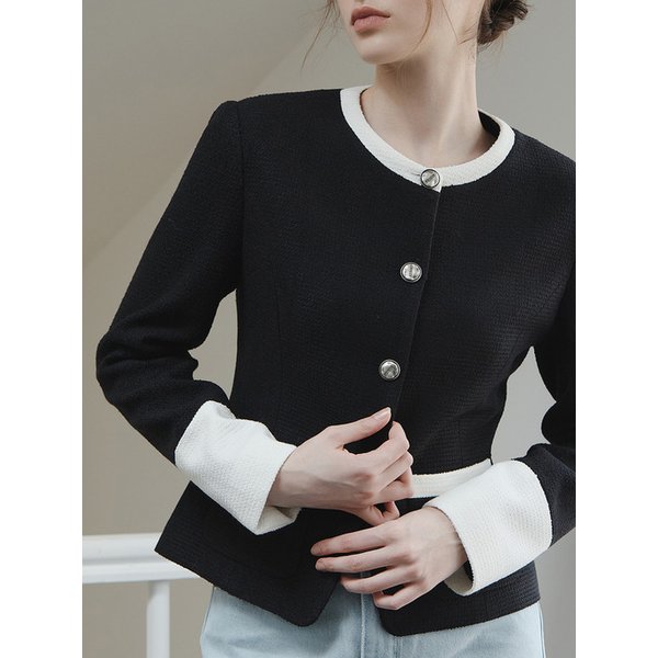 26SS 엣지 배색 트위드 자켓, 블랙 (2color)