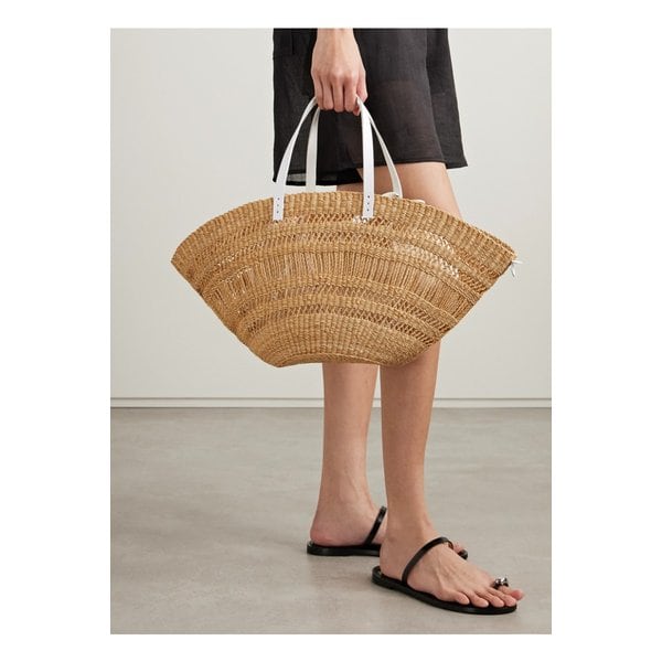 무뉴 콜레트 가죽 트리밍 스트로 토트 브라운 46376663162878931