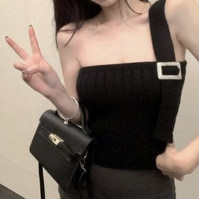 어깨끈 벨트 세로 라인 크롭탑 나시