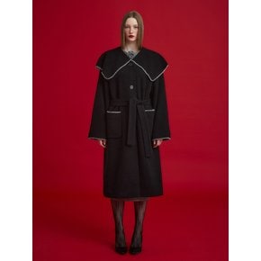 STITCH WIDE COLLAR COAT - BLACK