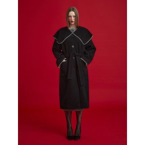 STITCH WIDE COLLAR COAT - BLACK