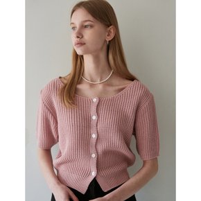 U-NECK BUTTON KNIT CARDIGAN_PINK